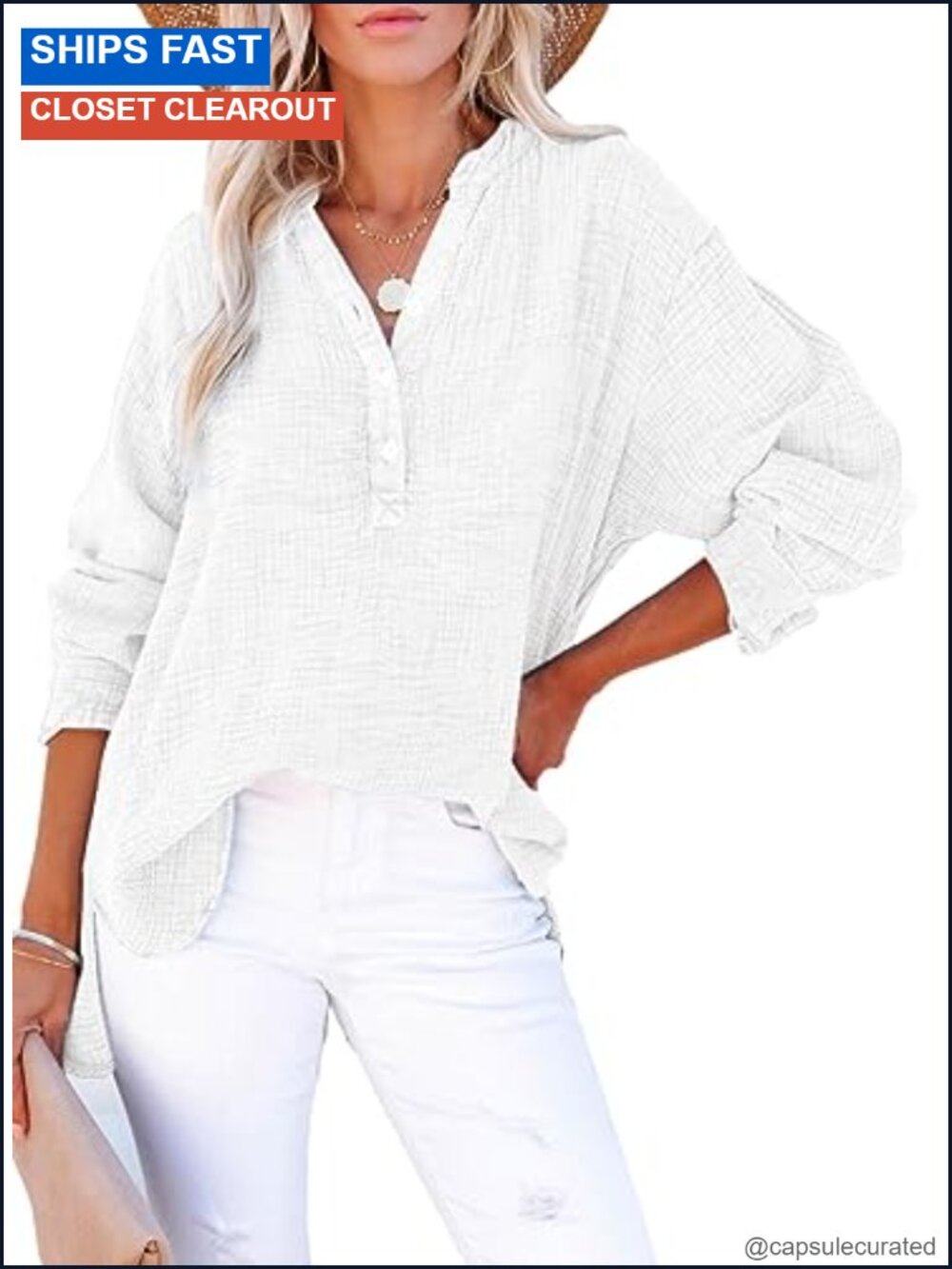 Women's Long Sleeve V Neck Cotton Button Down Shirt